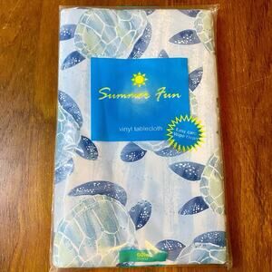 NEW Summer Fun Vinyl Blue Turtle Tablecloth Size 60” Round
